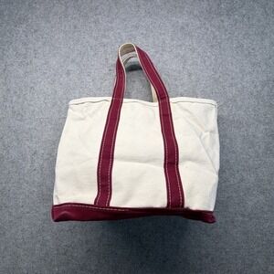 Vintage L.L. Bean Canvas Cream Burgandy Boat and Tote Bag Structured Medium